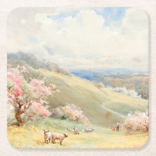 Vintage Spring by Joseph Rubens Powell Square Paper Coaster