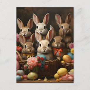 Vintage Spring Easter Egg Basket Bunny Hop Announcement Postcard