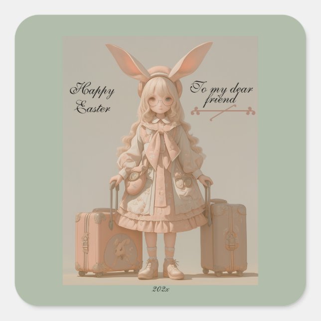 Vintage Spring, Easter, Square Sticker (Front)