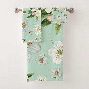 Vintage Spring Floral Blossoms Pattern Bath Towel Set