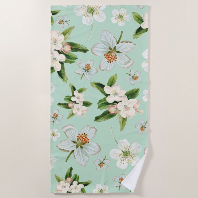 Vintage Spring Floral Blossoms Pattern Beach Towel (Front)