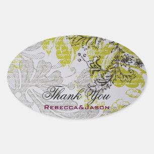 vintage spring floral botanical wedding oval sticker