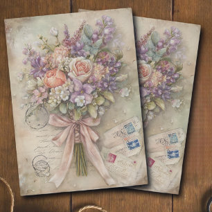 Vintage Spring Floral Bouquet Ephemera Decoupage Tissue Paper