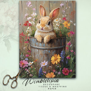 Vintage Spring Floral Bunny in Rustic Bucket Tissue Paper