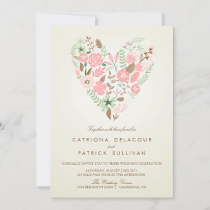VINTAGE SPRING FLORAL HEART WEDDING INVITATION