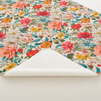 Vintage Spring Floral Seamless Pattern Sherpa Blanket