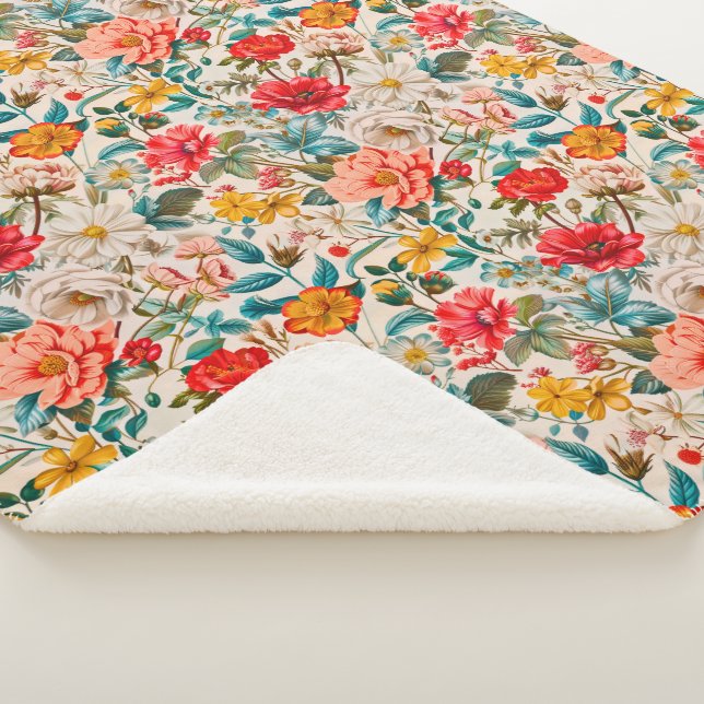 Vintage Spring Floral Seamless Pattern Sherpa Blanket (3/4)