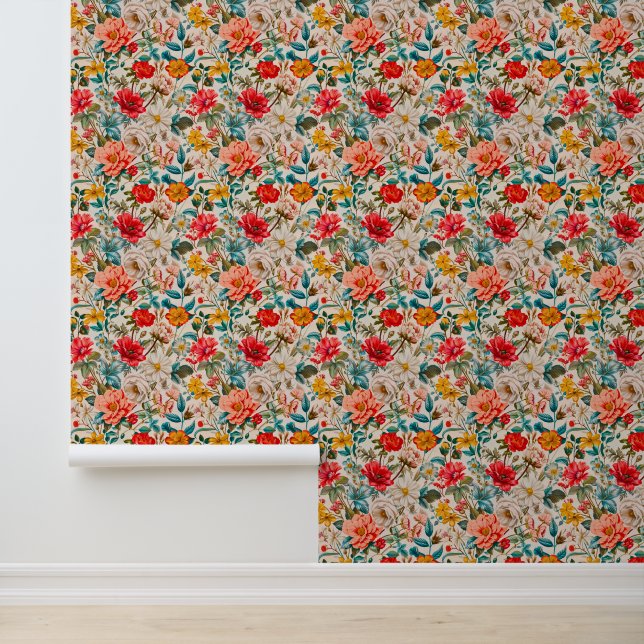 Vintage Spring Floral Seamless Pattern Wallpaper (Application)