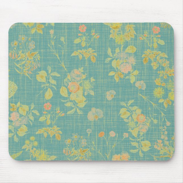 Vintage Spring Floral Teal Pattern Mouse Mat (Front)