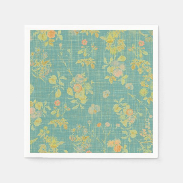 Vintage Spring Floral Teal Pattern Napkin (Front)