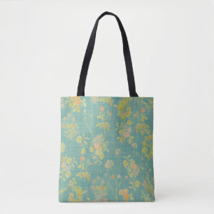 Vintage Spring Floral Teal Pattern Tote Bag
