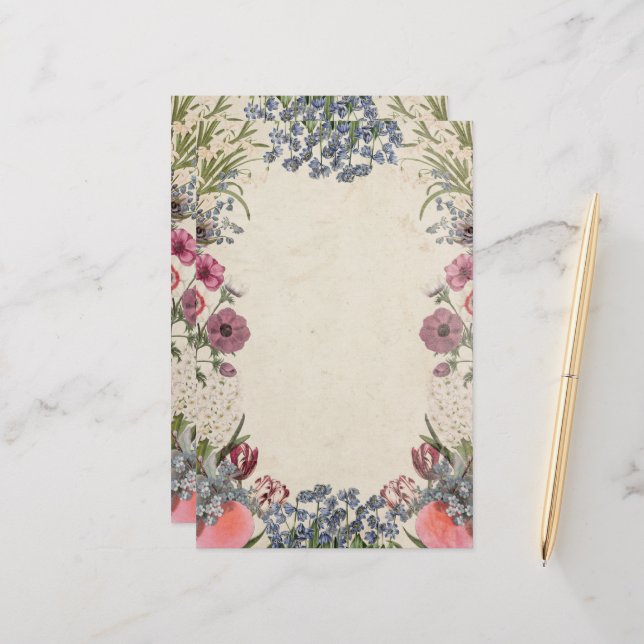 Vintage Spring Florals Stationery (Front/Back In Situ)