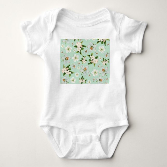 Vintage Spring Flower Blossoms Pattern Baby Bodysuit (Front)
