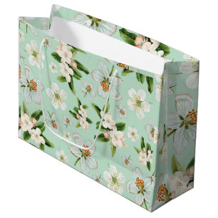 Vintage Spring Flower Blossoms Pattern Large Gift Bag