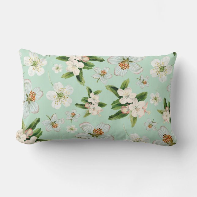Vintage Spring Flower Blossoms Pattern Lumbar Cushion (Front)