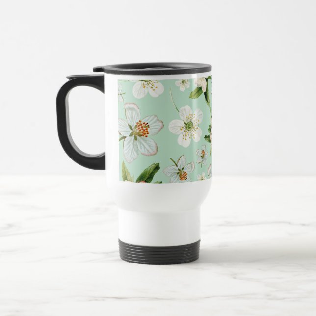 Vintage Spring Flower Blossoms Pattern Travel Mug (Left)