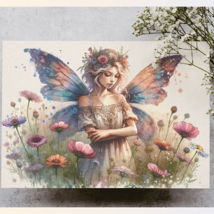 Vintage Spring Flower Fairy, Boho Decoupage, Postcard