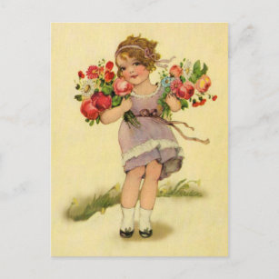 Vintage Spring Flower Girl Postcard