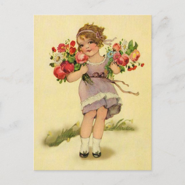 Vintage Spring Flower Girl Postcard (Front)