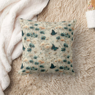 Vintage Spring Flowers and Butterflies Cushion