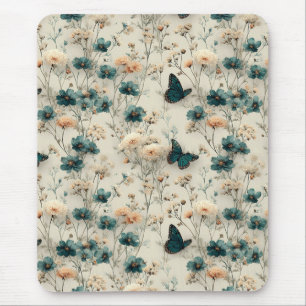 Vintage Spring Flowers and Butterflies Mouse Mat