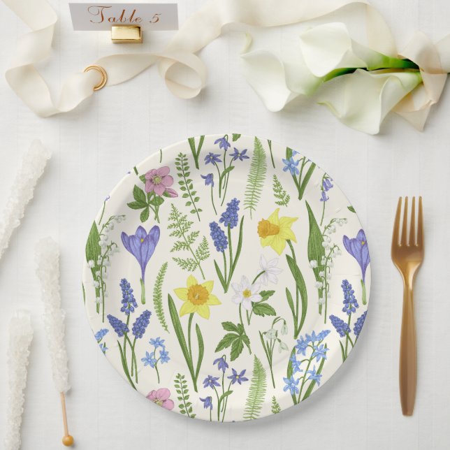 Vintage Spring flowers and Herbs  Paper Plate (Wedding)