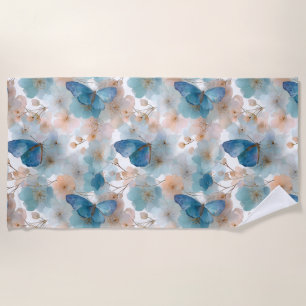 Vintage Spring Flowers & Blue Butterfly Beach Towel