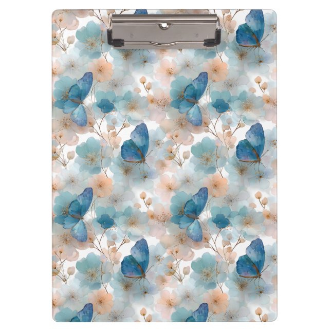 Vintage Spring Flowers & Blue Butterfly Clipboard (Front)