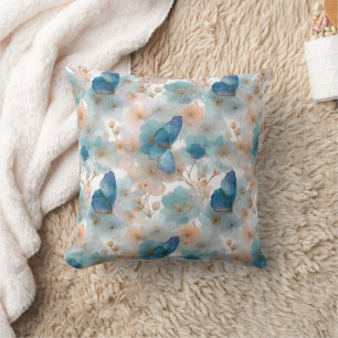 Vintage Spring Flowers & Blue Butterfly Cushion