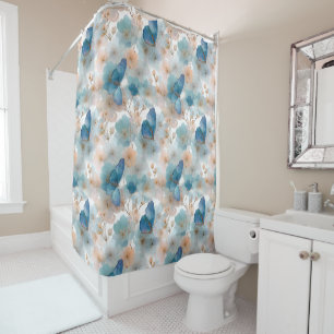 Vintage Spring Flowers & Blue Butterfly Shower Curtain