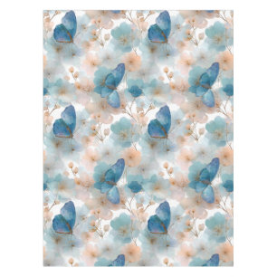Vintage Spring Flowers & Blue Butterfly Tablecloth