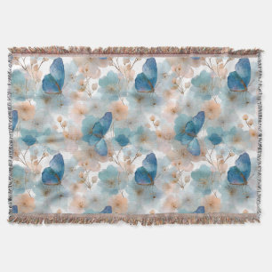 Vintage Spring Flowers & Blue Butterfly Throw Blanket