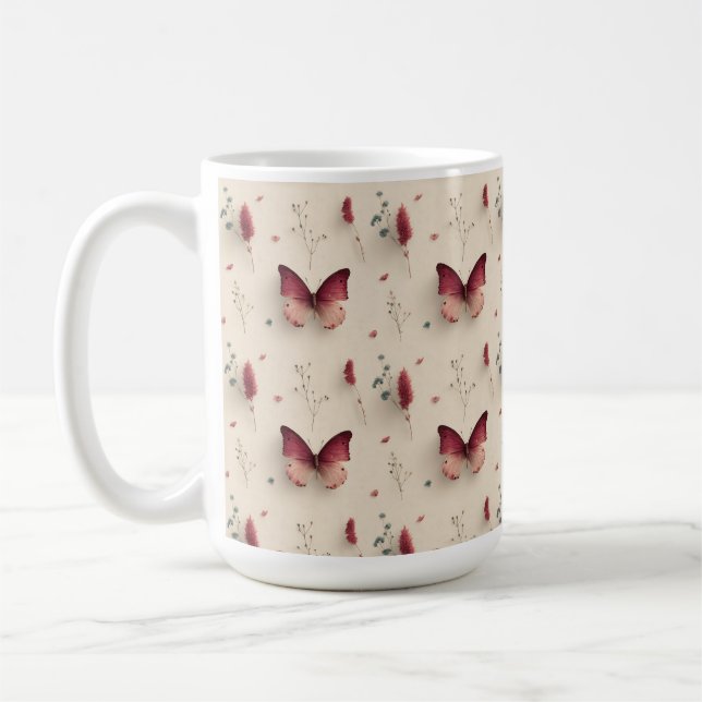 Vintage Spring Flowers & Blush Butterfly Coffee Mug (Left)