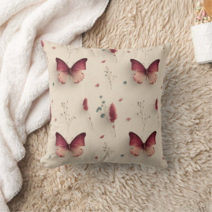 Vintage Spring Flowers & Blush Butterfly Cushion