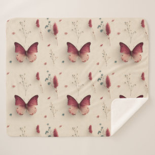 Vintage Spring Flowers & Blush Butterfly Sherpa Blanket