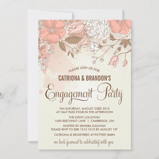 Vintage Spring Flowers Engagement Party Invitation (Front)