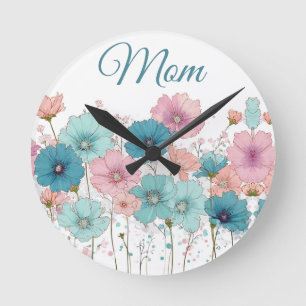 Vintage Spring Flowers for Mom Round Clock