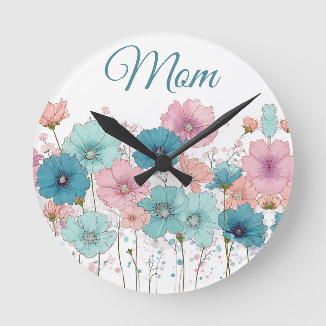 Vintage Spring Flowers for Mom Round Clock (Front)