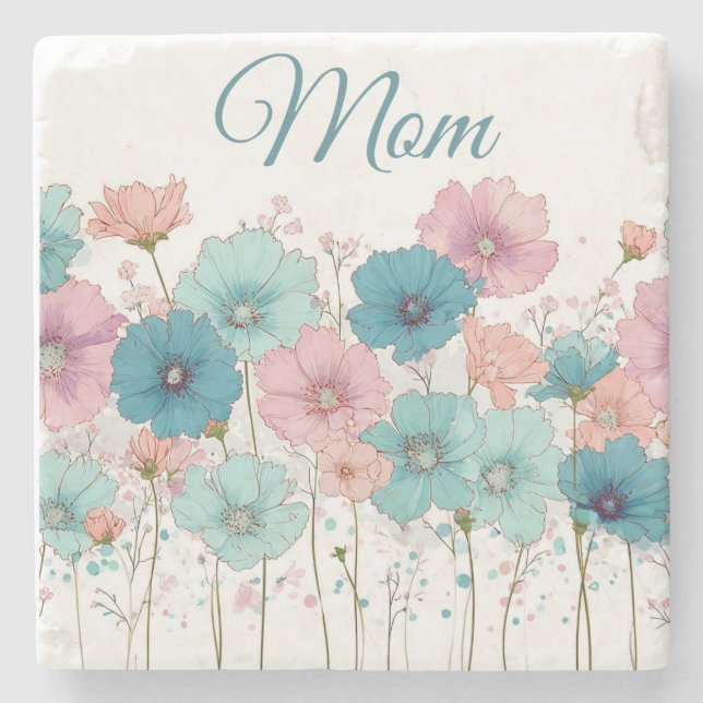 Vintage Spring Flowers for Mom Stone Coaster (Front)