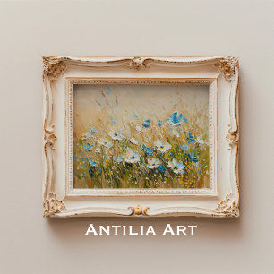 Vintage Spring Flowers Painting Wildflower Field Poster