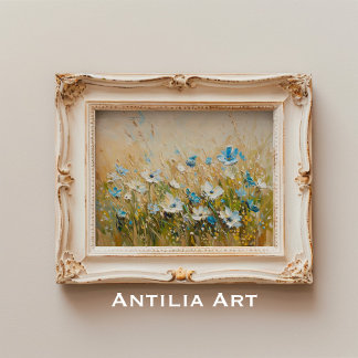 Vintage Spring Flowers Painting Wildflower Field Poster