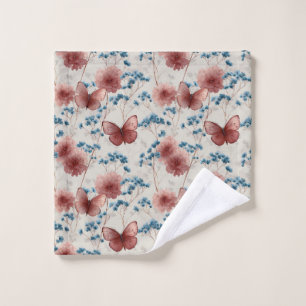 Vintage Spring Flowers & Pink Butterflies Bath Towel Set