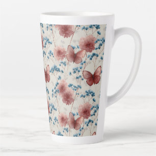 Vintage Spring Flowers & Pink Butterflies Latte Mug