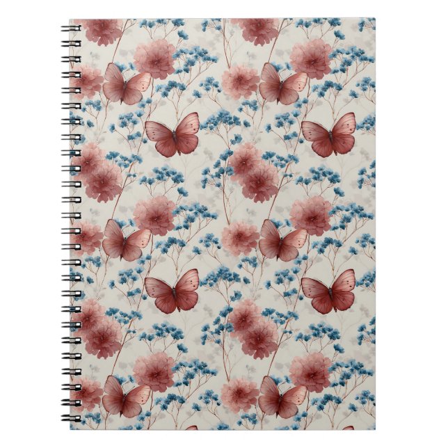Vintage Spring Flowers & Pink Butterflies Notebook (Front)