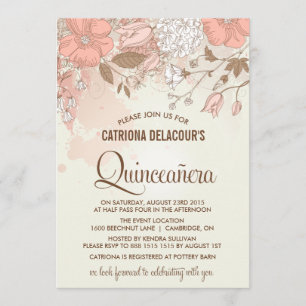 Vintage Spring Flowers Quinceañera Invitation