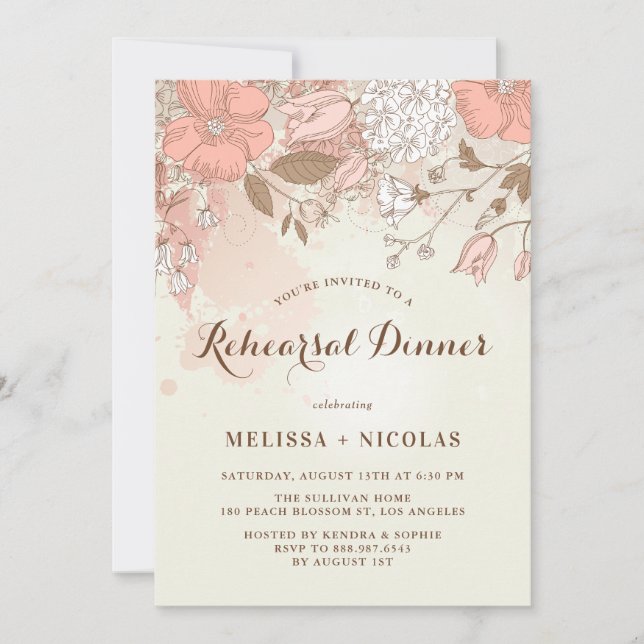 Vintage Spring Flowers Rehearsal Dinner Invitation (Front)