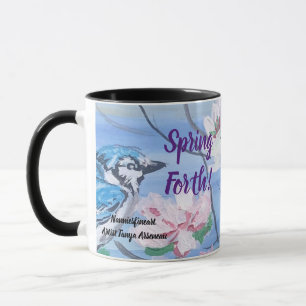 Vintage SPRING FORTH Blue & White FLORAL Art Mug