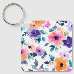 Vintage Spring Garden Watercolor Floral Key Ring
