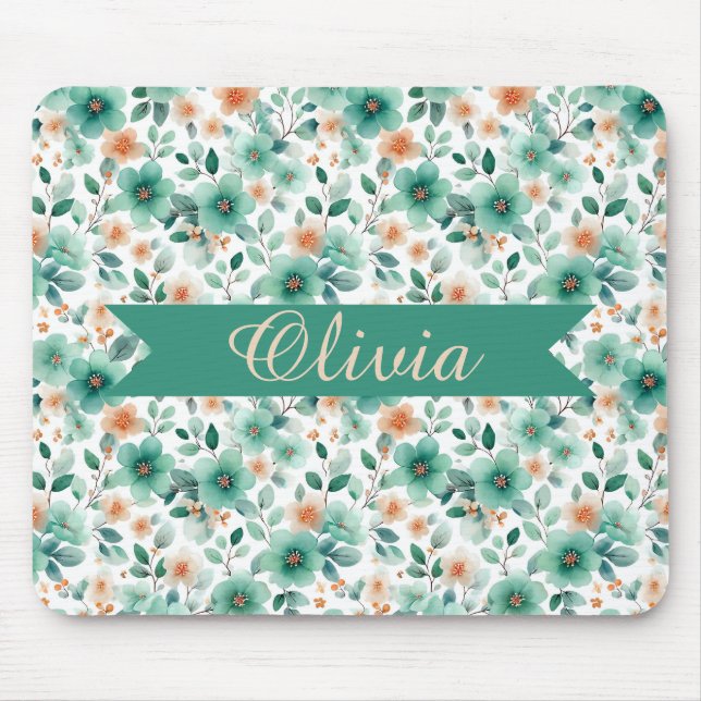 Vintage Spring Green Floral Personalised Mouse Mat (Front)