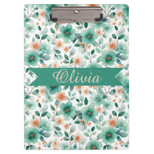 Vintage Spring Green Floral Personalized Clipboard